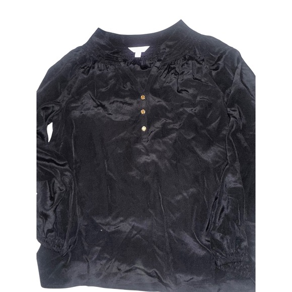Lilly Pulitzer Black Silk Elisa Long Sleeve Blouse Top M - Picture 3 of 7